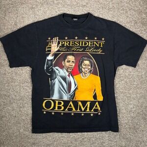 Obama President First Lady Graphic T-Shirt Black Large Mens L Rap Style Hip Hop